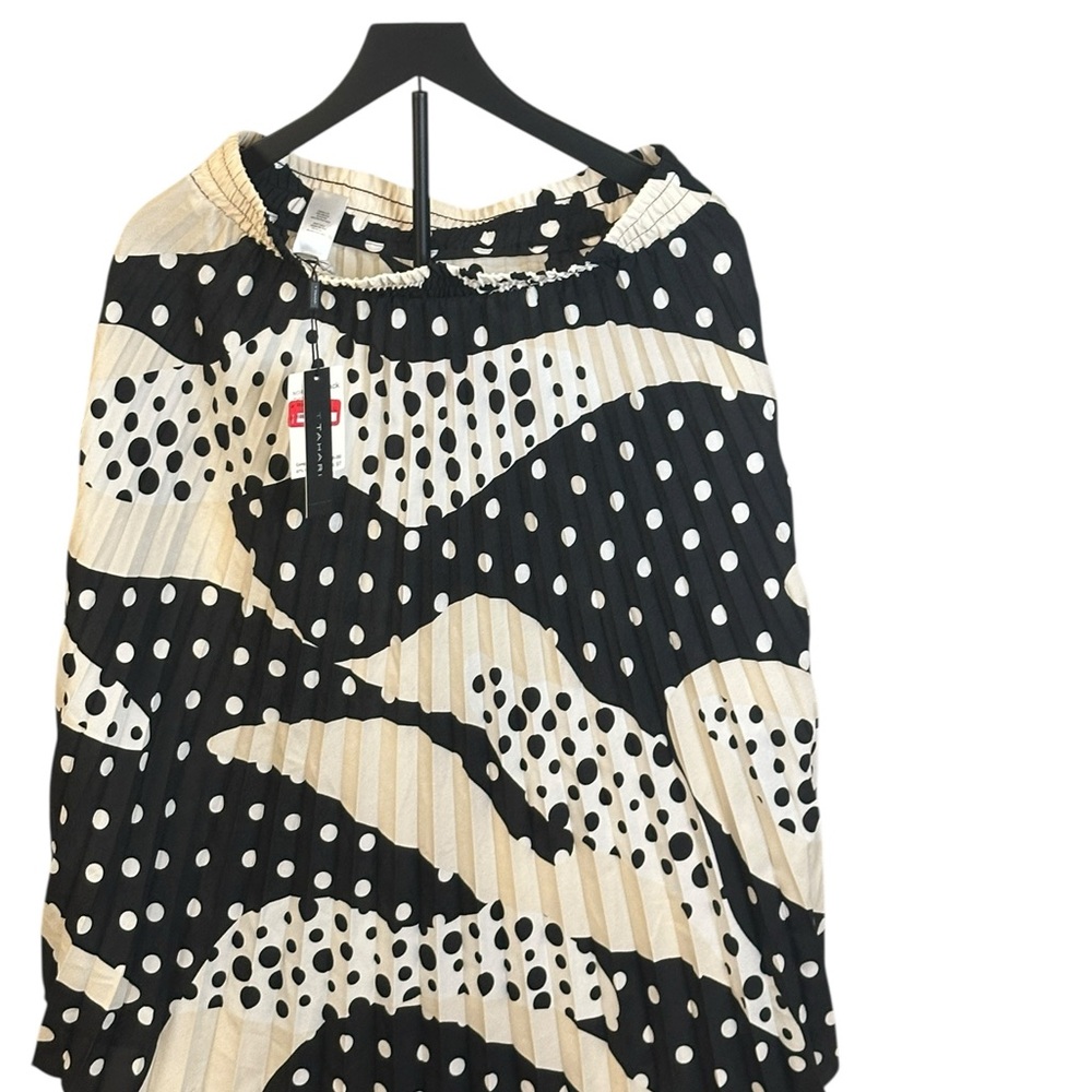 Tahari Black and Cream Polka Dot Midi Skirt - Picture 7 of 11